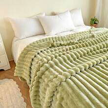 1件装柔软复古风人造毛皮毯 - 沙发和椅子的舒适之选，条纹图案，可机洗，涤纶混纺，四季皆宜，椅套/床罩 | 柔软毯子 | 涤纶混纺，兔子装饰 - 淡綠 - 查看 6