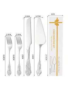 2/3/4 Pieces Set Stainless Steel Cake Cutlery Set With Floral Handle, Professional Cake Cutting Tool, Wedding Gift - Multicolor - View 10