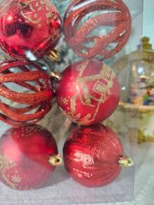 9pcs/Box 8cm Shiny Glass Christmas Tree Ornament Balls, Red - Red - View 3