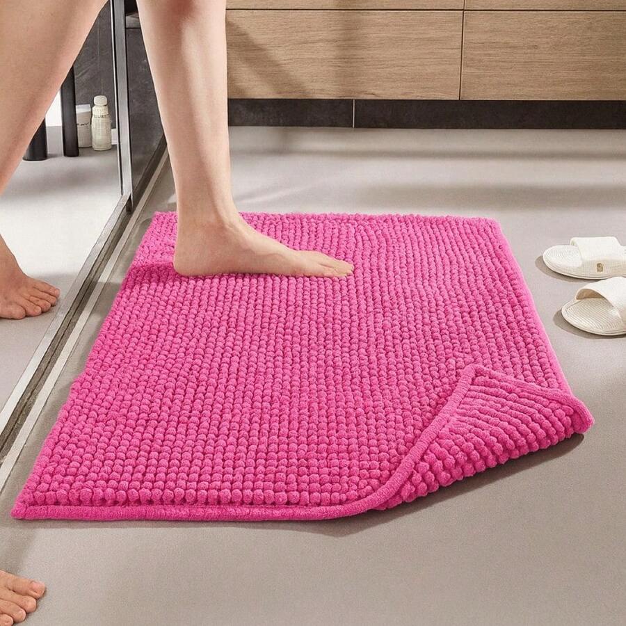 LuckBaby Bathroom Rug Kit 40x60 Non-Slip Microfiber Ball Noodles Shower Exit Machine Washable - Hot Pink - View 1