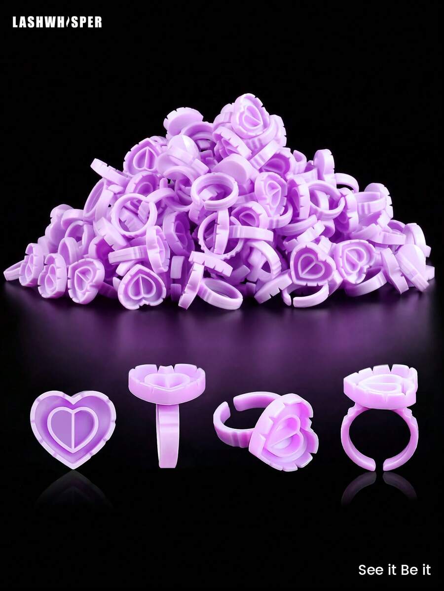 50/100/200/300/500/600/700支装心形睫毛胶收纳盒，睫毛嫁接用品，加厚扇形托盘 - 彩色 - 查看 1