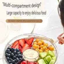 1 pieza Caja de almacenamiento hermética transparente de 6 compartimentos para frutas y aperitivos para la cocina/comedor, fácil de limpiar, diseño con asa portátil, adecuada para picnic, camping, fiestas - Blanco transparente - Ver 5