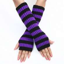 Long Color-Block Striped Wool Gloves Autumn And Winter New Mid-Length Fingerless Women's Warm And Fashionable Knitted Arm Sleeves In Various Colors - 米色 - 查看 11