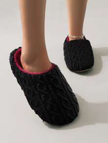 Fashionable Sweet Candy Macaron Color Autumn/Winter Long Plush Warm Soft Sole Quiet Women's Indoor Slippers Floor Socks - Black - View 5