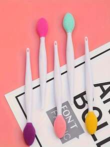 Silicone Facial Cleansing Brush - Gentle Nose & Lip Exfoliating Tool, Soft Dual-Sided Exfoliating Face Scrubber, Formaldehyde-Free, Unscented, For Blackhead And Nose Hair Removal, Gentle Cleansing, ABS Plastic Handles For All Skin Types