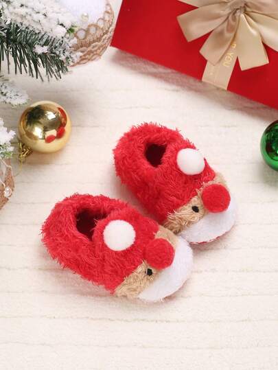 Zapatillas de bebé acogedoras y mullidas con tema navideño, zapatos de suela blanda para bebé en invierno