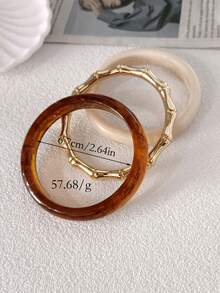 LADYCOCO Set de 3 piezas de pulseras de resina y acrílico de color ámbar vintage con nudos de bambú dorados. (Puede haber una ligera diferencia de color y textura entre la imagen y el producto real). (Por favor, revise cuidadosamente el tamaño y la circunferencia del brazo antes de comprar). (Consulte el cuadro de tallas en la imagen de detalles) - Multicolor 3 - Ver 4