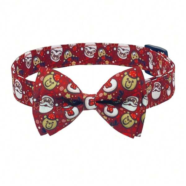 1 Set Christmas Dog Collar, Soft & Comfortable Christmas Dog Bowknot With Adjustable Quick Release Buckle, Unique Detachable Bowknot Dog Accessory, Washable Christmas Pet Gift, Suitable For Small, Medium And Large Dogs & Cats For Daily Use