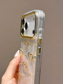 闪光 3D 镂空金属心形蝴蝶结手机壳适用于 17 Pro Max 16 15 14 13 12 Pro Max Plus 11 女款可爱滴胶透明防震保护套 - 金色愛心 - 查看 6