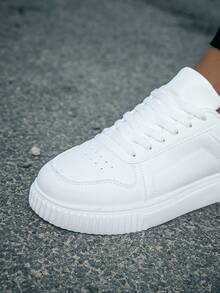 男女通用休闲鞋，尺码 36-45，系带软底平底舒适男士运动鞋，轻便低帮日常鞋，拼色圆头系带滑板鞋，男士休闲运动鞋 - 白色 - 查看 8