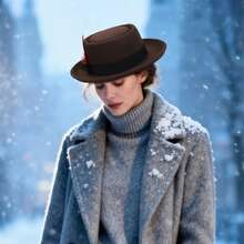 Wide Brim Fedora Hats With Feather For Women Men Western Panama Floppy Hat - 咖啡棕 - 查看 2