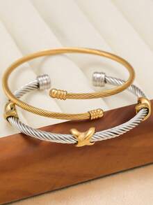 时尚优雅的扭曲不锈钢女士手链，适合多种场合，可堆叠，也适合作为送给朋友的礼物 - 金黃色 - 查看 10