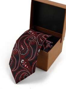 ZLQ&GOU 1pc Black & Red Cashew Flower Pattern Men's Necktie, 8cm Paisley Jacquard Tie, Suitable For Wedding, Business Wear