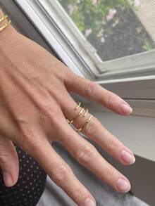 Anillos de apertura elegantes de plata de ley 925 con arreglo escalonado de doble capa y circonita incrustada para mujeres - Anillos de apertura escalonados - Ver 4