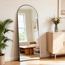 Vortisys Multifunctional Standing Mirror, 164*61cm, Wall-Mountable Full-Length Mirror With Foldable Stand, Black Curved Design, HD High-Definition Glass, Aluminum Alloy Construction, Shatterproof Decorative Mirror - màu đen - Xem 3
