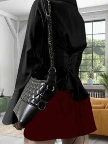 Camisa de mujer de unicolor elegante, blusa de manga larga con lazo, adecuada para todas las estaciones - Negro - Ver 2