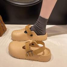 Women's Fashionable Platform Slide Sandals, Square Buckle Decor, Suitable For Commuting, Dating, Party, Home, Shopping, Holiday. Women's 2026 Spring New Thick-Sole Slide Sandals, Casual Loafers