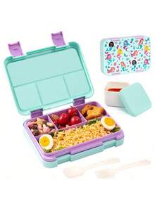 1pc Large Capacity Sealed Leak-Proof Bento Box With Lid, Cartoon Pattern Multicolor Lunch Box, Portable Microwave Heating Lunch Box, Fruit Box, Storage Box, Reusable, Detachable Compartment, Easy To Clean - Ideal For Office Lunch, Outdoor Travel And Back To School - Multicolor - View 16