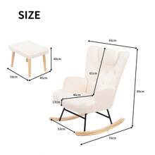 Caluself Schaukelstuhl mit Hocker lesesessel Schaukelsessel wohnzimmer,Aus Teddyplüsch bis 136 kg mit Kopfstütze,Seitentaschen und Fußstütze Lounge Chair fürs Wohnzimmer Schlafzimmer Balk - Weiss - Übersicht 2