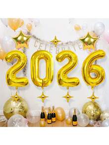 1套32英寸大号2026铝膜气球新年派对装饰背景节日新年情人节生日布置装饰2026庆典装饰 - 彩色 - 查看 1