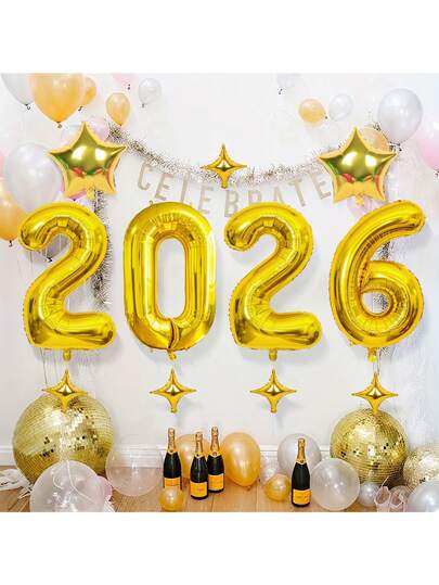 1套32英寸大号2026铝膜气球新年派对装饰背景节日新年情人节生日布置装饰2026庆典装饰