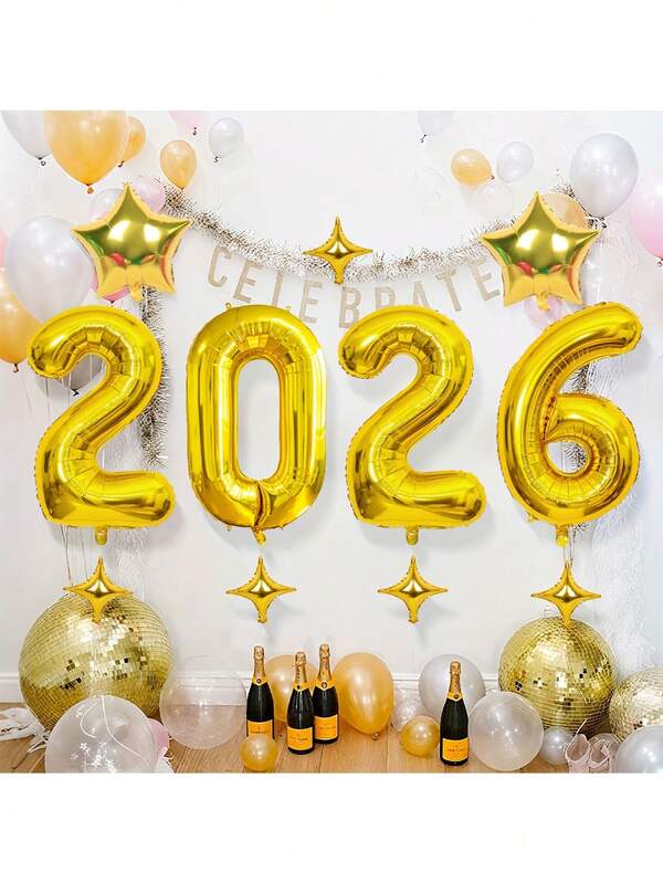 1套32英寸大号2026铝膜气球新年派对装饰背景节日新年情人节生日布置装饰2026庆典装饰