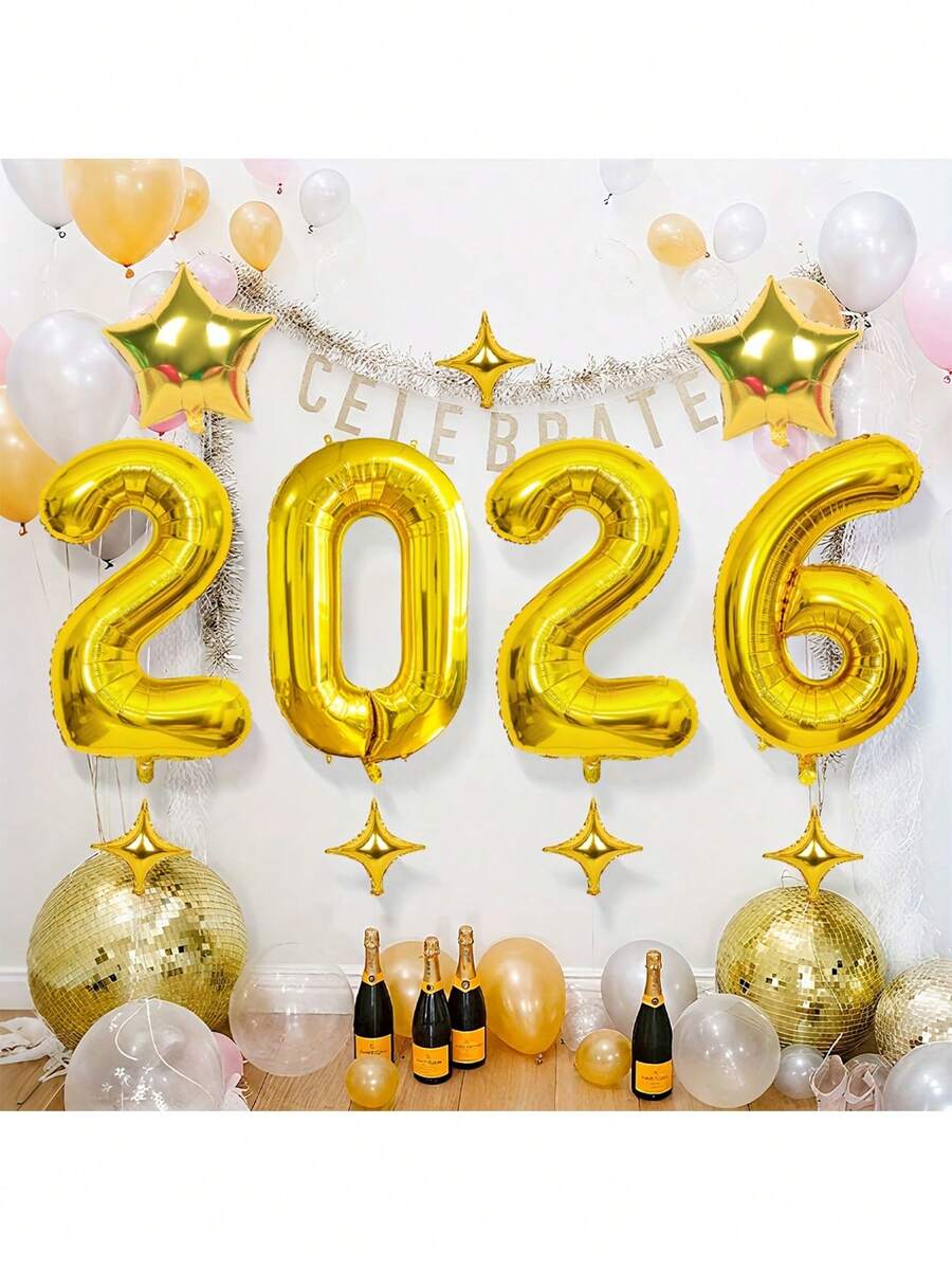 1套32英寸大号2026铝膜气球新年派对装饰背景节日新年情人节生日布置装饰2026庆典装饰 - 彩色 - 查看 1