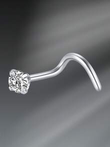 CIZME 1pc/Set 20G Titanium Steel G23 Nose Rings For Women Men,Silver Clear Diamond CZ L Shaped Nose Studs Top 1.5mm 2mm 2.5mm 3mm CZ Nose Piercing Jewelry Nose Ring Studs Jewelry - Silver - View 31