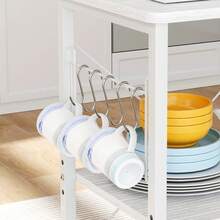 3-Tier Kitchen Bakers Rack, Utility Serving Cart, Multifunction Microwave Oven Stand, Baker's Rack With Storage Shelf And 10 Hooks - 黑色 - 查看 7