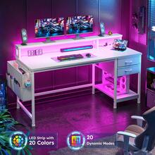 48"W Computer Desk With LED Strip & 2 Drawers & Storage Bag Corner Desk With Power Outlets & Monitor Stand For Bedroom, Gaming Room - Xem 5