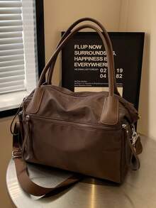 Geantă tote din nailon pentru femei, nouă la modă 2024, geantă de umăr cu capacitate mare, geantă crossbody versatilă vintage - cafea maro - Vizualizare 6