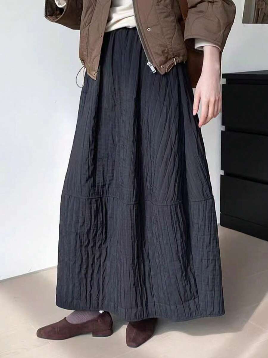 纹理填充 A 字裙，适合秋冬季 - 黑色 - 查看 1