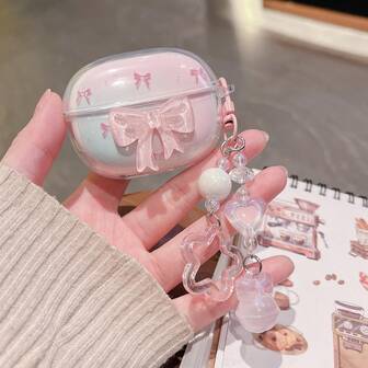 1pc Gradient 3D Bow Decor + Pendant Wireless Bluetooth Earphone Case Compatible With Huawei FreeBuds 5i/FreeBuds 6i/7i, FreeBuds SE 2/SE 3/FreeBuds Pro 3/Pro 4, Cute Korean Style Wireless Bluetooth Earphone Case For FreeBuds SE 4