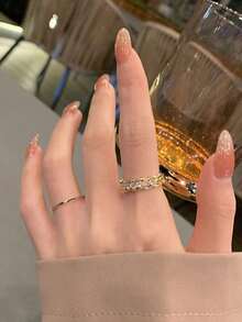 1 件女士时尚戒指，奢华哥伦比亚波浪圆形钻石透明可调节尺寸戒指，适合派对、婚礼、日常佩戴，是送给女性、女友的绝佳礼物 - 金色 - 查看 6