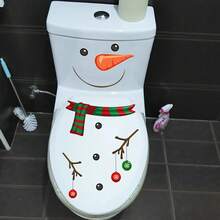 1 st. toalettklistermärke med julsnögubbe, tecknad PVC självhäftande badrumsdekor, vattentät avtagbar, hållbar plast, engångsbruk, rektangulär, matt finish - snögubbe - Visa 6