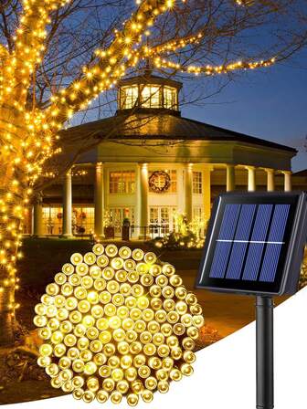 Solar-Powered Christmas Lights, 20/50 LED, 8 Modes Outdoor Christmas Light String, Waterproof Solar Light String, Suitable For Christmas Trees, Fences, Holidays, Parties, Balconies, Outdoor Christmas Decorations - Warm White