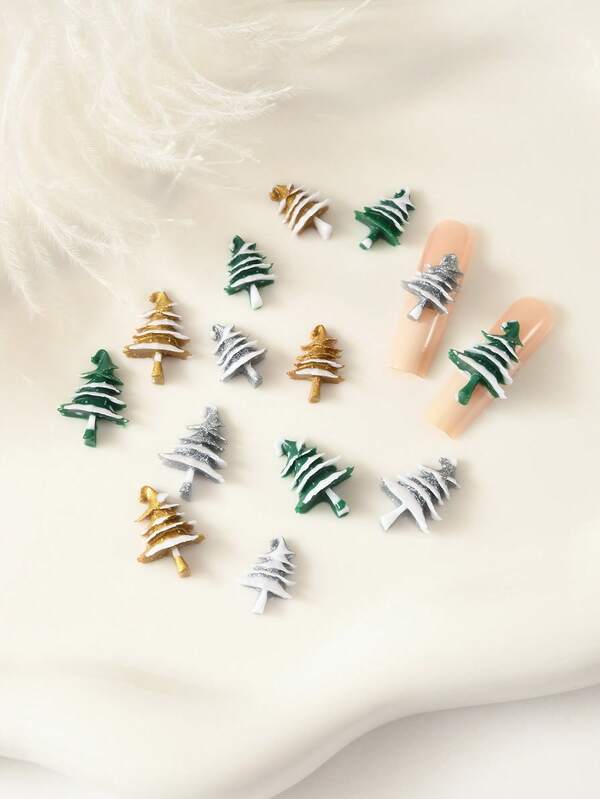 30 pezzi Decorazioni natalizie in resina a forma di albero di Natale, ciondoli decorativi in miniatura per abbellimenti natalizi, forniture per craft e decorazioni per mini alberi di Natale