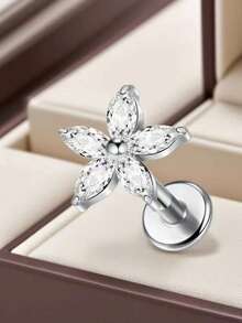 1 chiếc khuyên tai sụn hoa bằng thép không gỉ, khuyên mũi, khuyên môi, trang sức xỏ khuyên cơ thể - Bạc - Xem 2