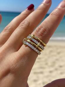 ESBERRY 1枚优雅彩色钻石戒指，S925纯银材质，简约休闲设计，适合日常佩戴、派对、情人节礼物 - 環環相扣帶鑽戒指 - 查看 4