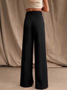 Pantalones de pierna ancha con cintura alta y bolsillos en diagonal para tallas grandes