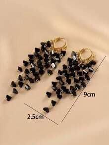 1pair Glamorous Black Rhinestone Tassel Drop Earrings For Women For Party, Exquisite Valentine's Day Gift Valentines,Mom,Mother,Mother's Day,Gift - Nhiều màu - Xem 3