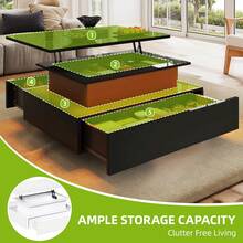 Yitahome Lift Top Coffee Table, High Glossy With LED Strip, Modern Wooden Rectangle Tea Table With 2 Drawers, Black -By GeoTower - Black - View 5