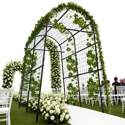 mteryoing Garden Arch Trellis With 7/9 Pipes, 7.5Ft Tall Metal Garden Trellis With Netting For Climbing Plants, Vegetables, Flowers, Outdoor Pergola Arbor Wedding Party Decoration