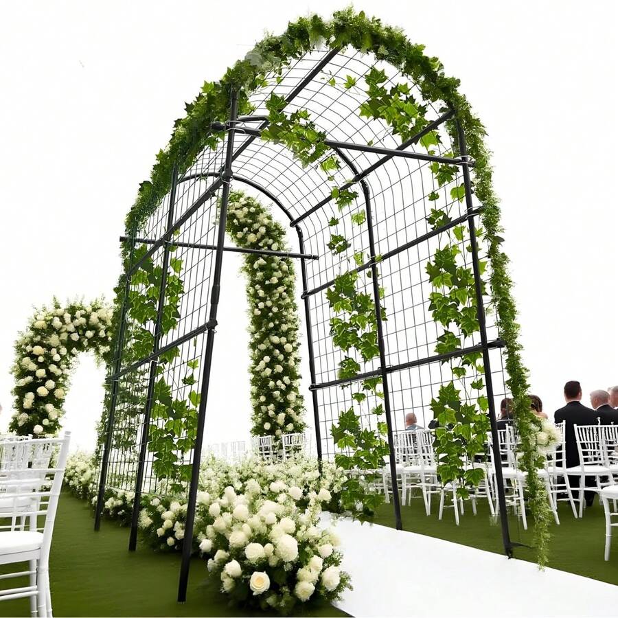 mteryoing Garden Arch Trellis With 7/9 Pipes, 7.5Ft Tall Metal Garden Trellis With Netting For Climbing Plants, Vegetables, Flowers, Outdoor Pergola Arbor Wedding Party Decoration - 7 Horizontal Pipe - View 1