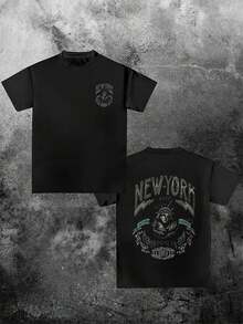 Playera de verano para hombre estampado gráfico  cuello redondo manga corta  algodón grueso cómoda diseño transpirable ajuste casual ideal para uso diario y ocasiones informales con tejido resistente y duradero que mantiene su forma después de múltiples lavados - Negro - Ver 1