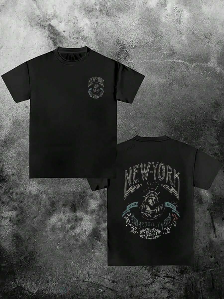 Playera de verano para hombre estampado gráfico cuello redondo manga corta algodón grueso cómoda diseño transpirable ajuste casual ideal para uso diario y ocasiones informales con tejido resistente y duradero que mantiene su forma después de múltiples lavados - Negro - Ver 1