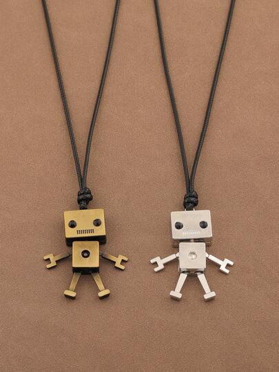 1 Piece Fashionable Minimalist Metal Alloy Punk Robot Pendant Wax Rope Necklace Suitable For Men And Women Daily Wear 28" +2" Extend Chain