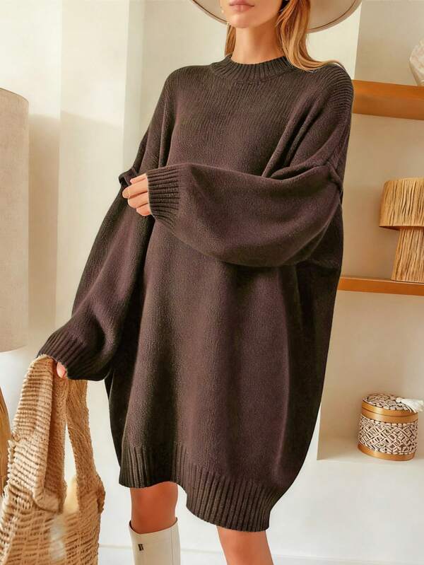 1pc Plus Size Loose Solid Color Ribbed Plus Size Sweater Pullover, Casual Wear For Autumn/Winter, Women Fall