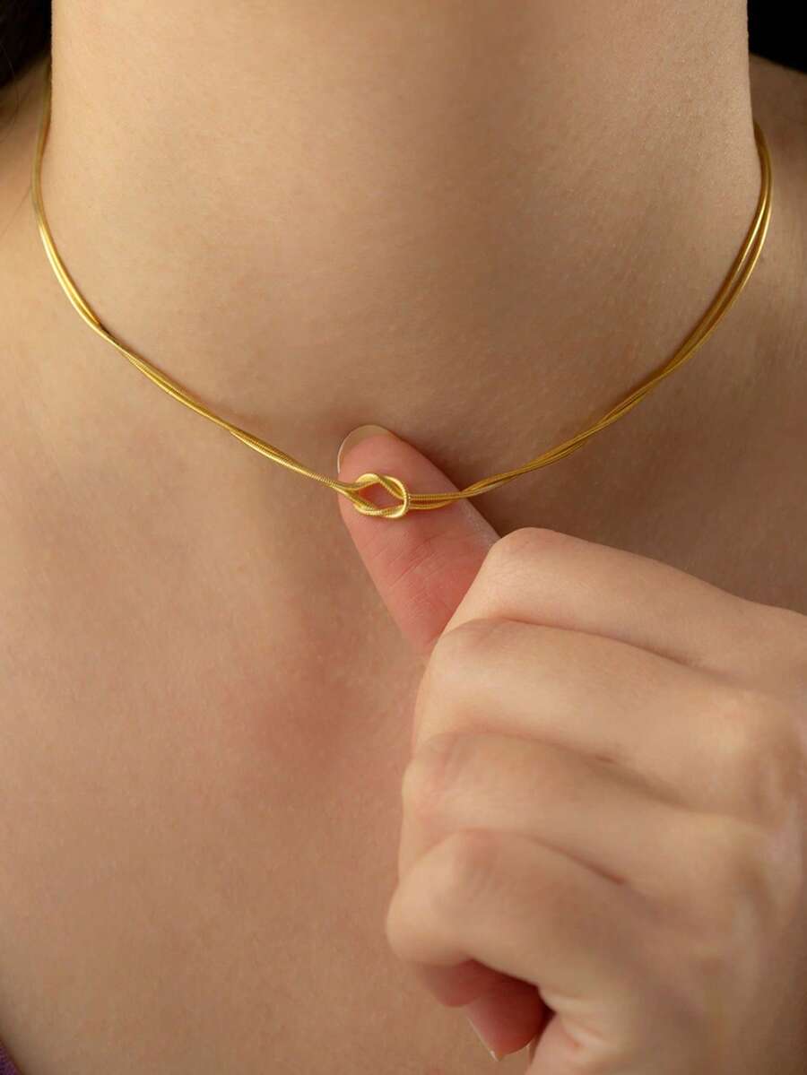 Nooxian 1 件不锈钢打结项链，金色女士珠宝