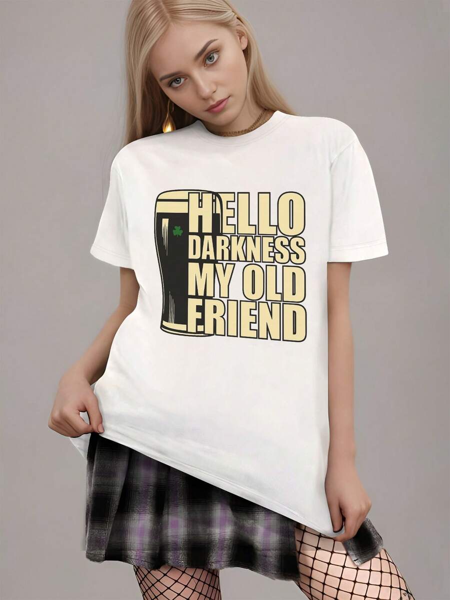 Luźna damska koszulka z nadrukiem graficznym: swobodny komfort z czystej bawełny, luźny krój na lato – wyrazisty tekst i detale z siateczki, idealny wybór na prezent - Biały - Zobacz 1